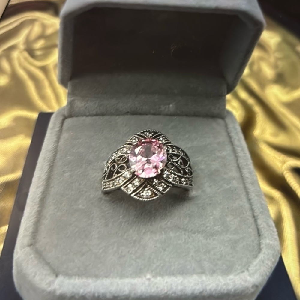 Ladies SS 925 ring, DBJ inside, soft pink  and white ornate ring